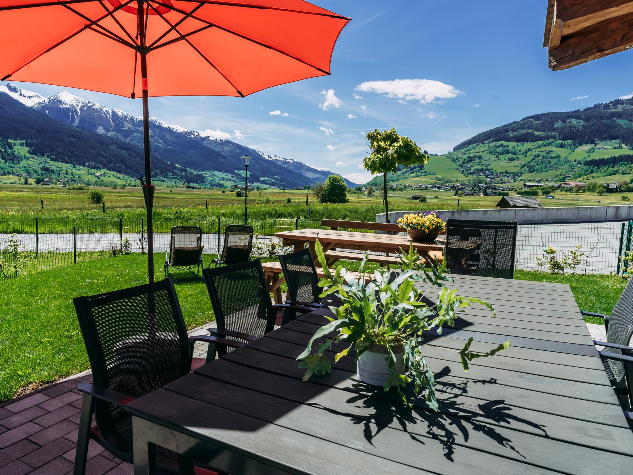 Outdoor terrace and views at Tauern Lodge XL in Piesendorf