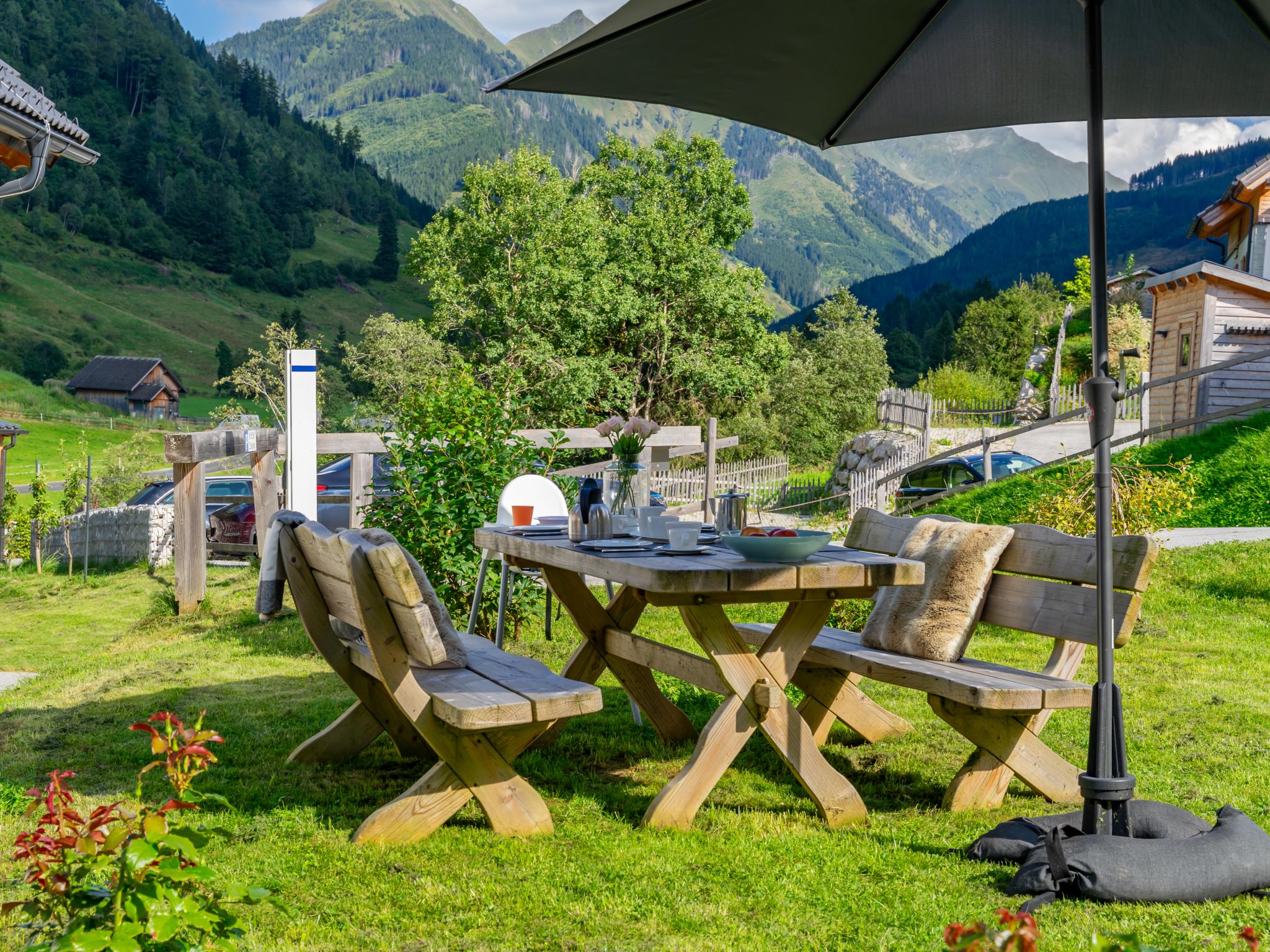 Outdoor terrace and views at Chalet Norah in Donnersbachwald