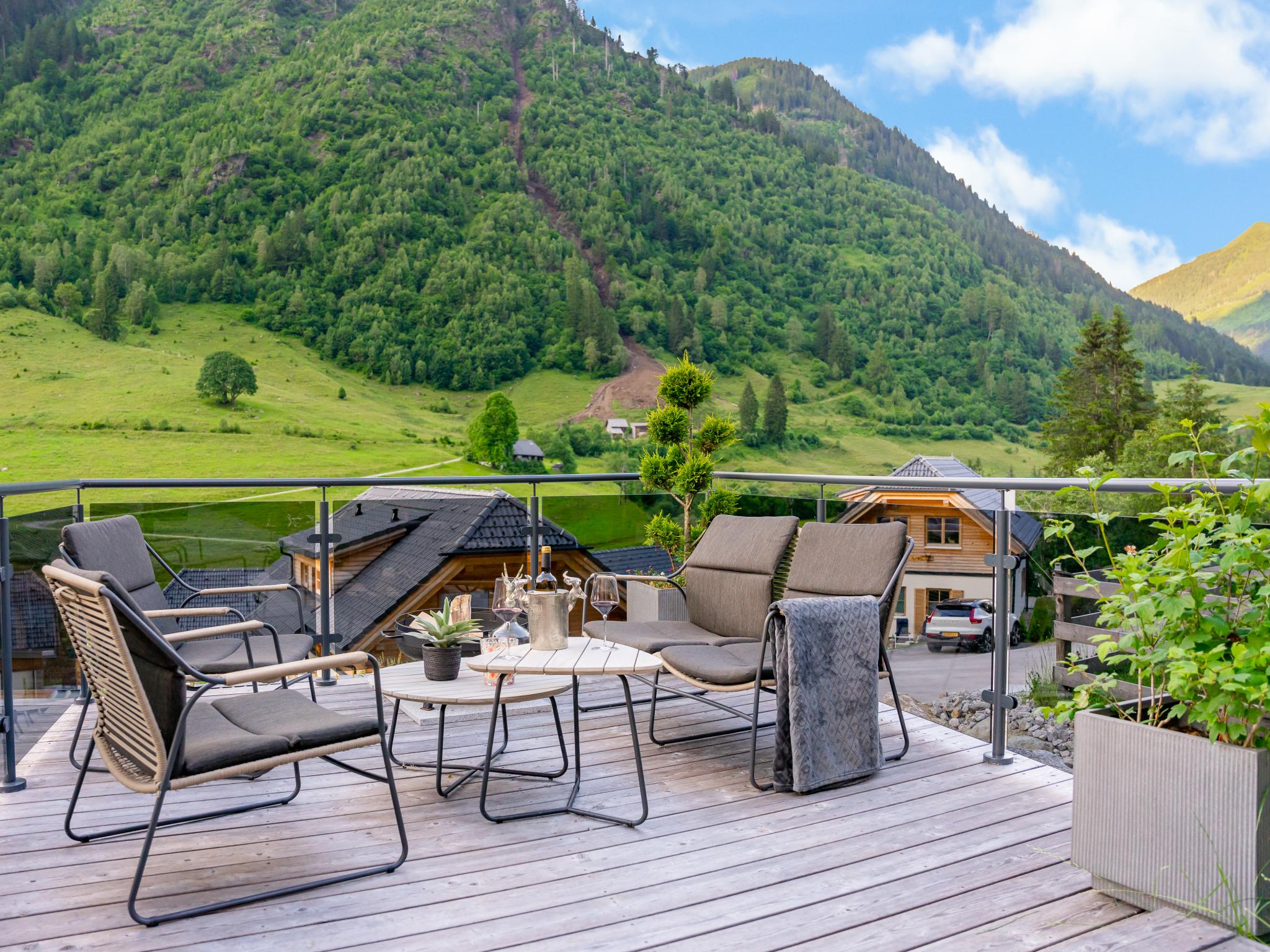 Outdoor terrace and views at Chalet Hirschblick in Donnersbachwald
