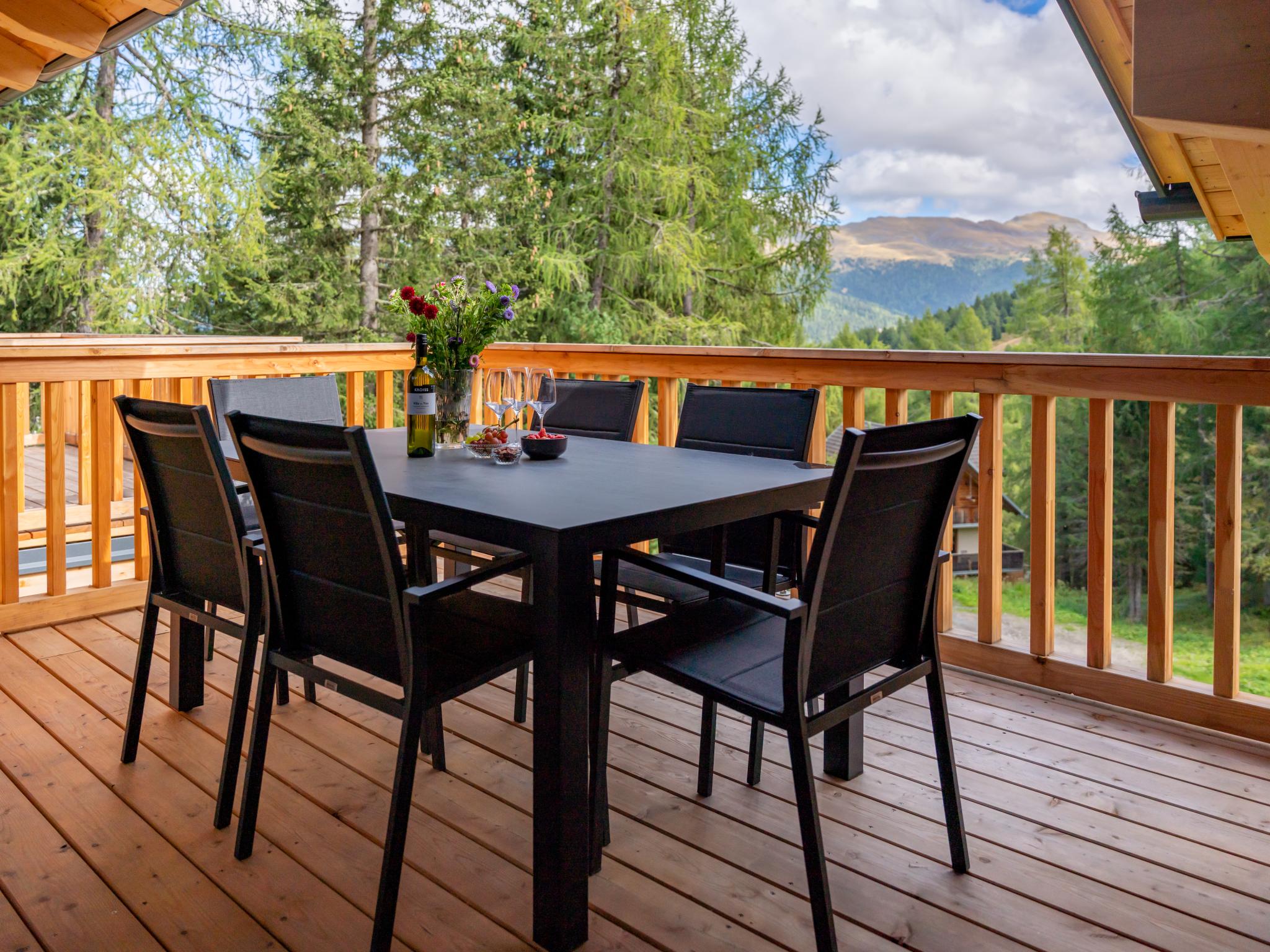 Outdoor terrace and views at Silas Mountain Chalet in Turracher Höhe