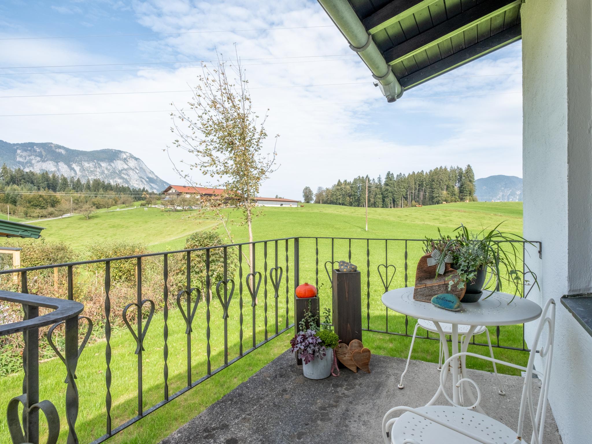 Outdoor terrace and views at Chalet Pölven in Schwoich