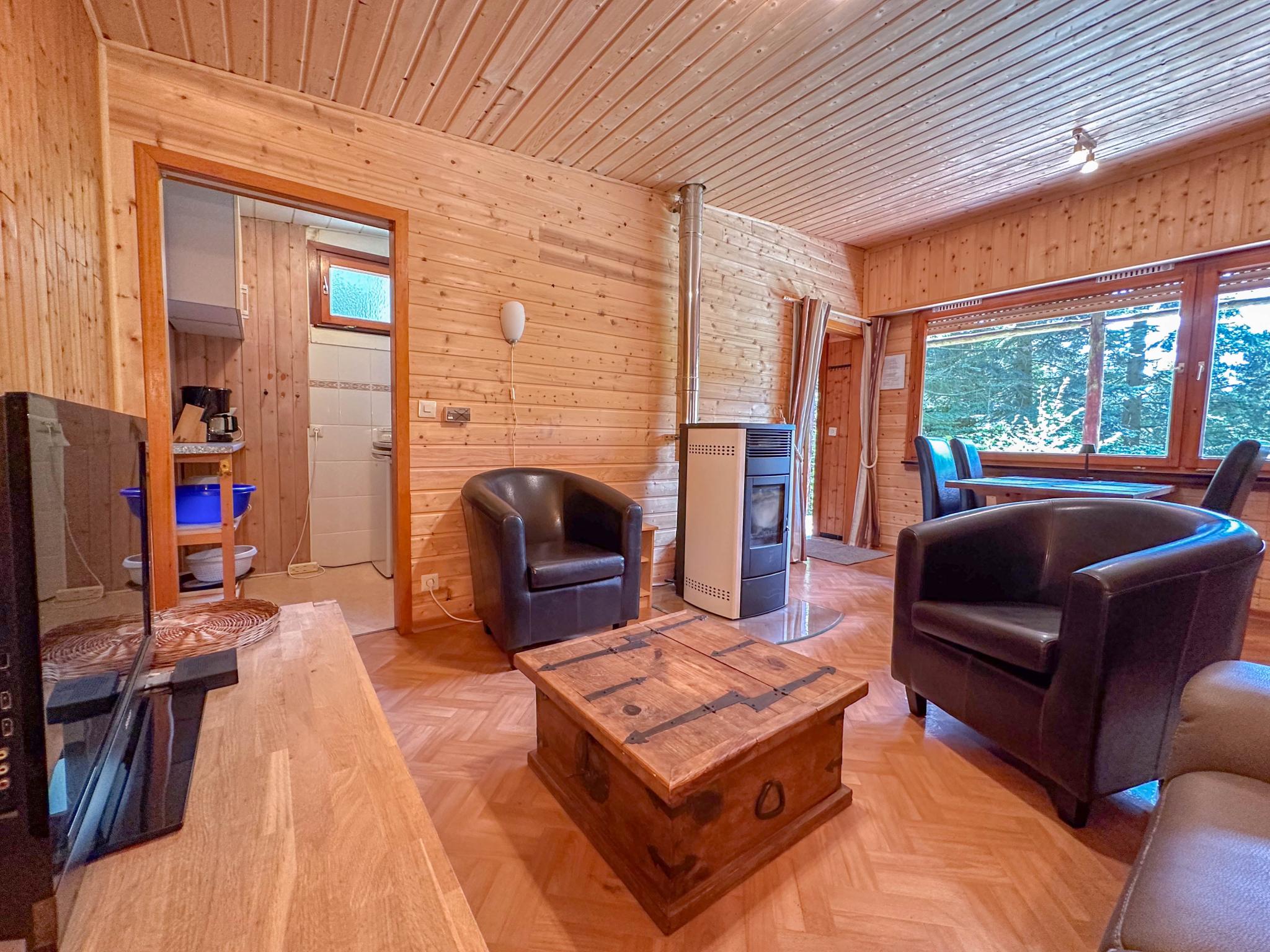 Outdoor terrace and views at Wood Cabin in Brandscheid