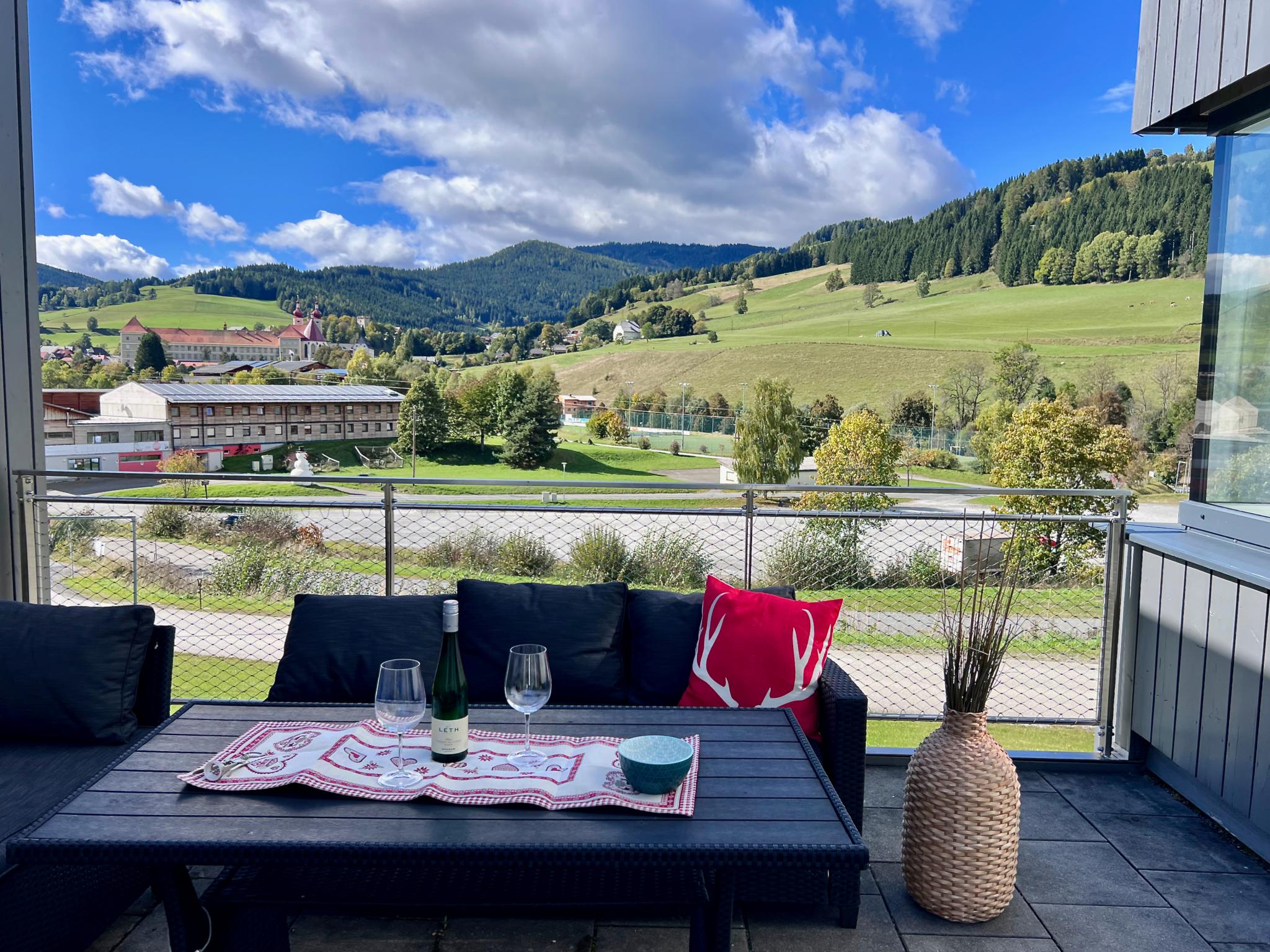 Outdoor terrace and views at Winzerchalet in Sankt Lambrecht