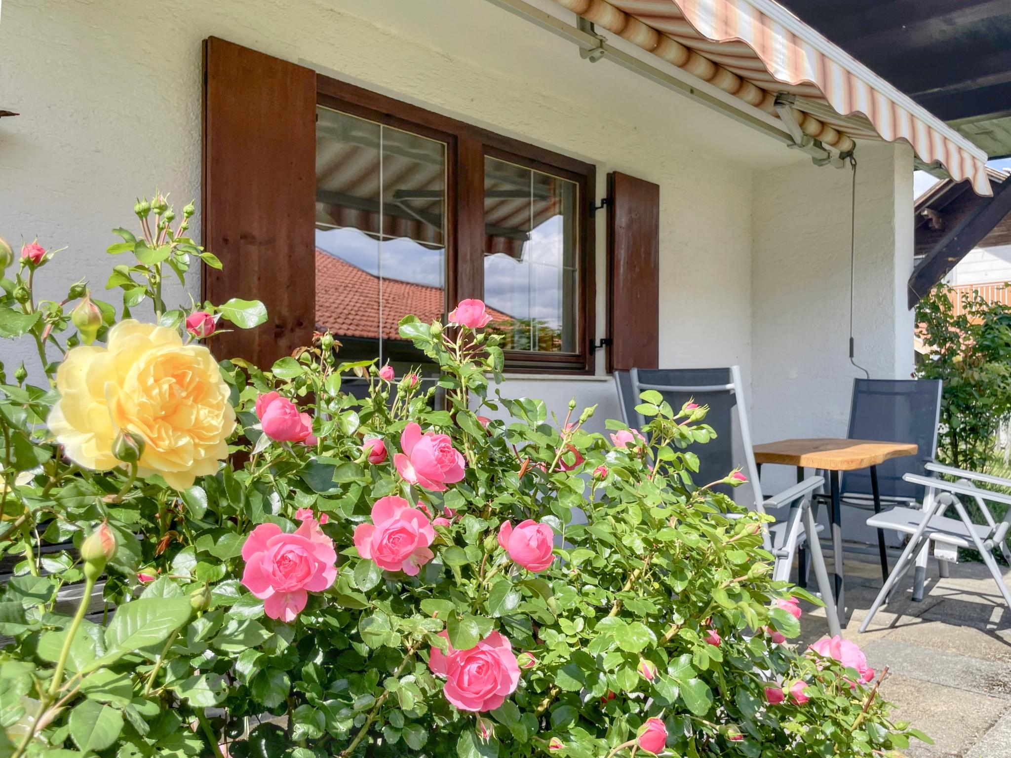 Outdoor terrace and views at Oachkatzl in Wildsteig