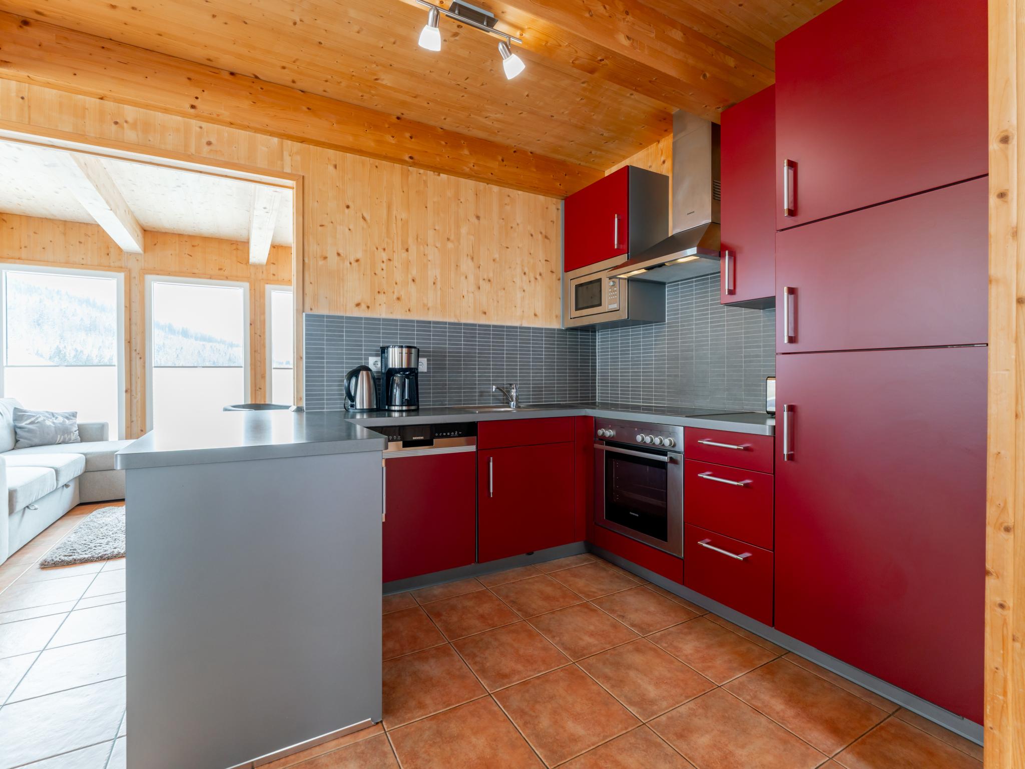 Outdoor terrace and views at Tauern Lodge in Hohentauern